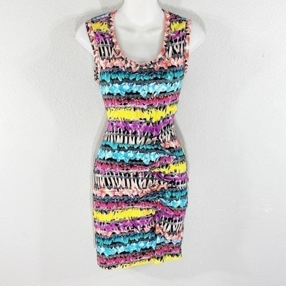 Nicole Miller Artier floral bike chain stripe bodycon dress O6 - Picture 2 of 13